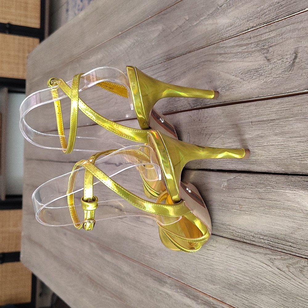 Sam Edelman Gemmie Mimosa Gold Metallic Ankle Strap Sandals heels Size 7 - Picture 9 of 15